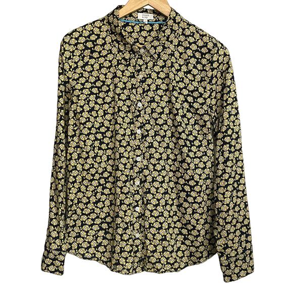 Crown & Ivy Top Fish Print Cotton Button Up‎ Shirt Womens L - Picture 1 of 7